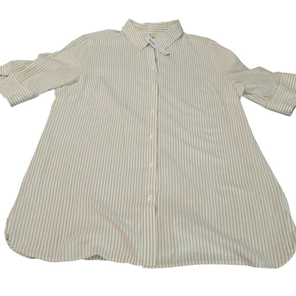 Chico's Womens Button Up Blouse Multicolor Size 2 100% Cotton 3/4 Sleeve Collar - Picture 1 of 12